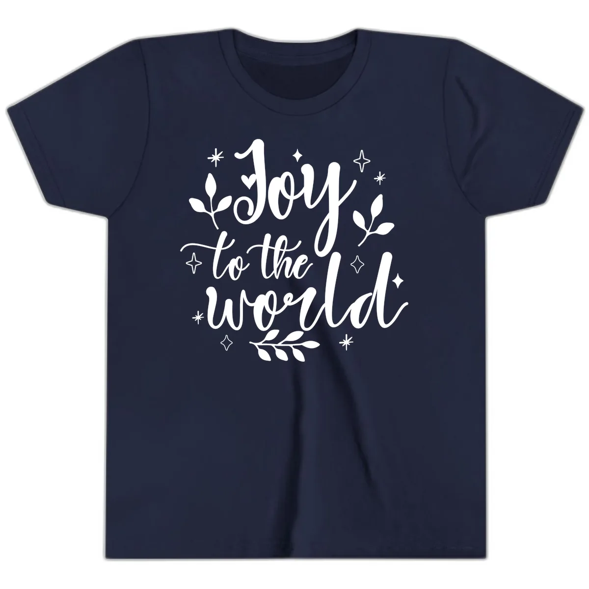 Joy To The World Christmas Lettering Youth T-Shirt in Navy
