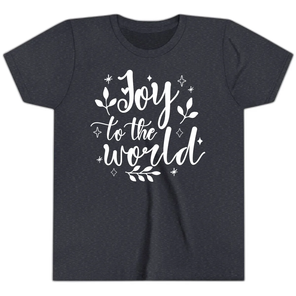 Joy To The World Christmas Lettering Youth T-Shirt in Heather Navy