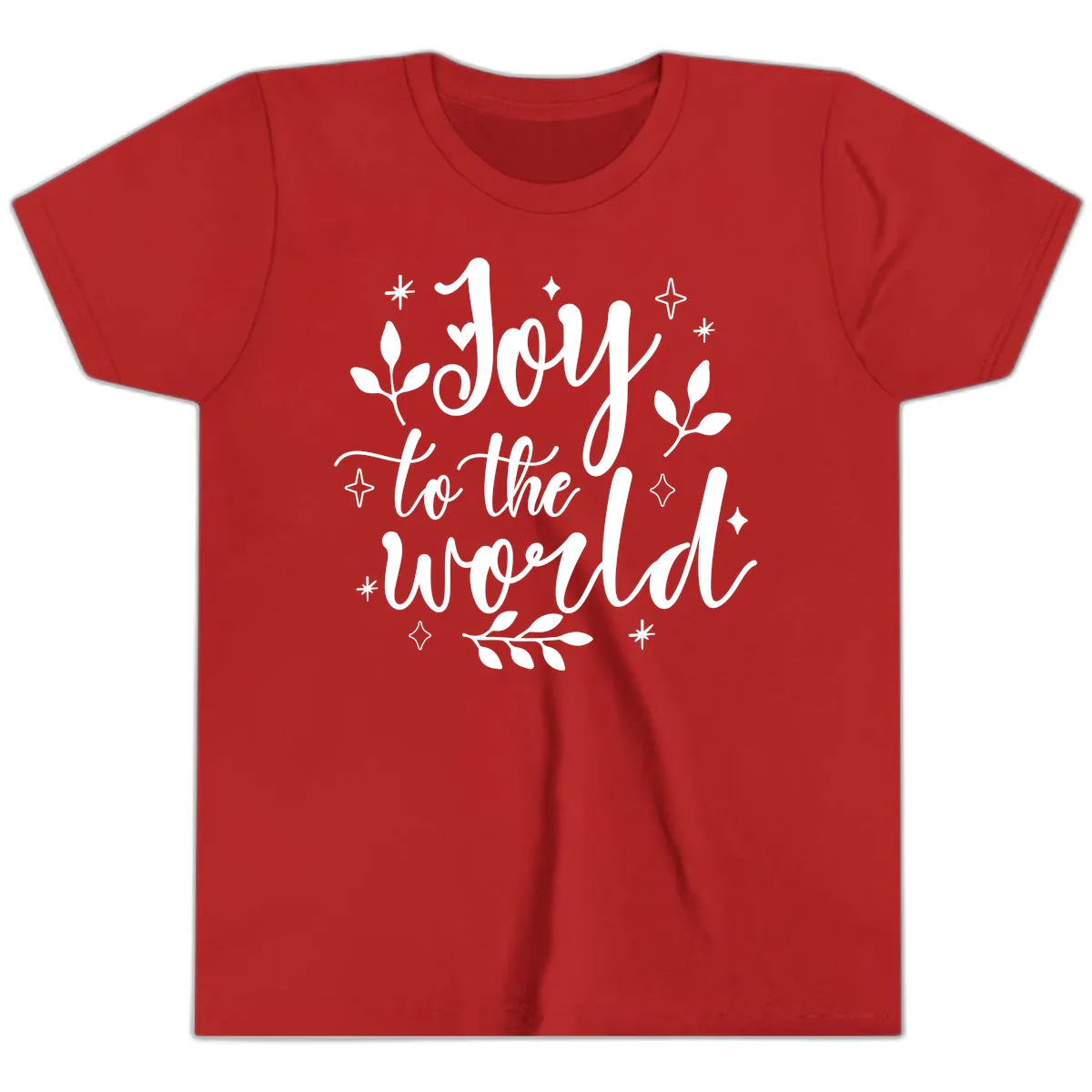 Joy To The World Christmas Lettering Youth T-Shirt in Red