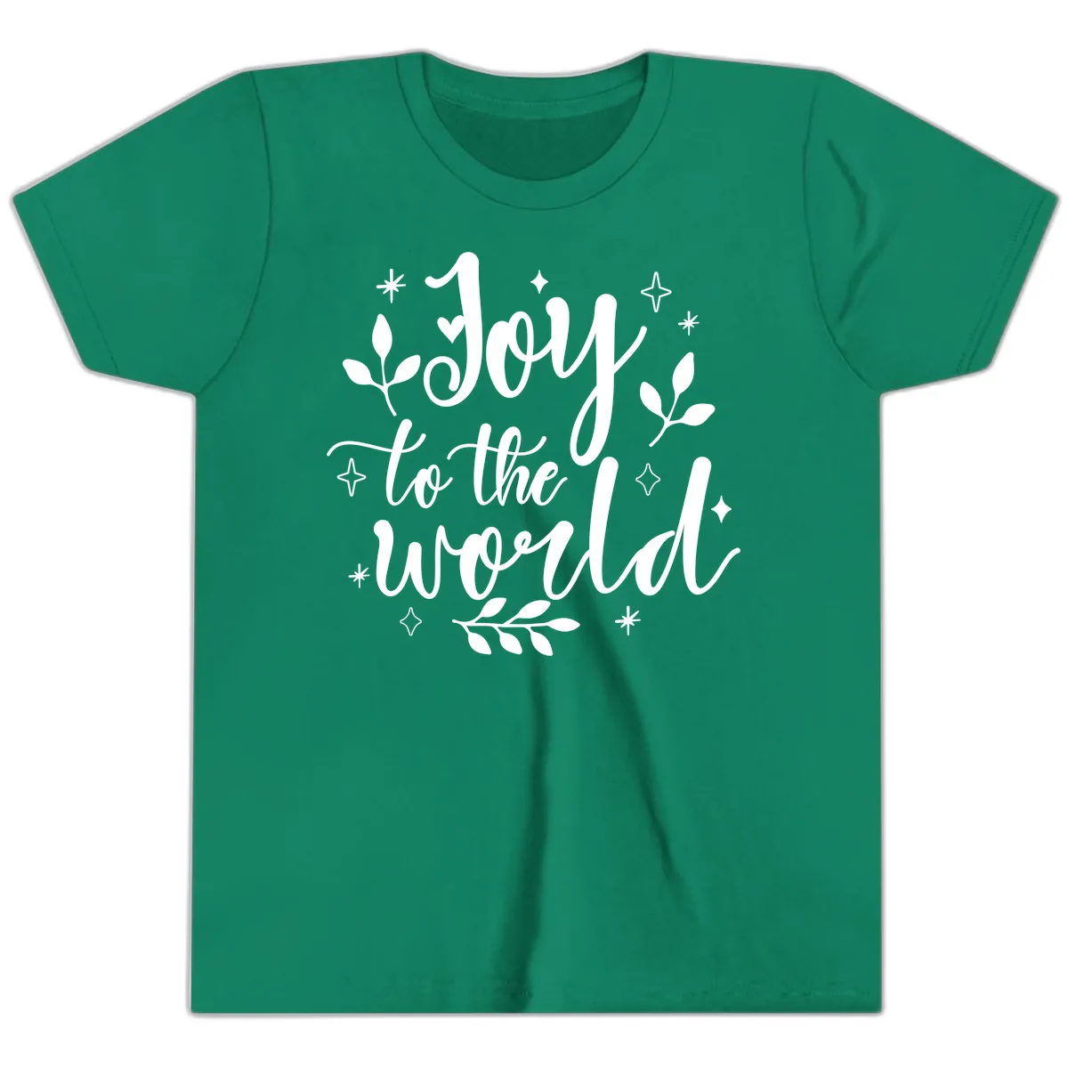 Joy To The World Christmas Lettering Youth T-Shirt in Kelly
