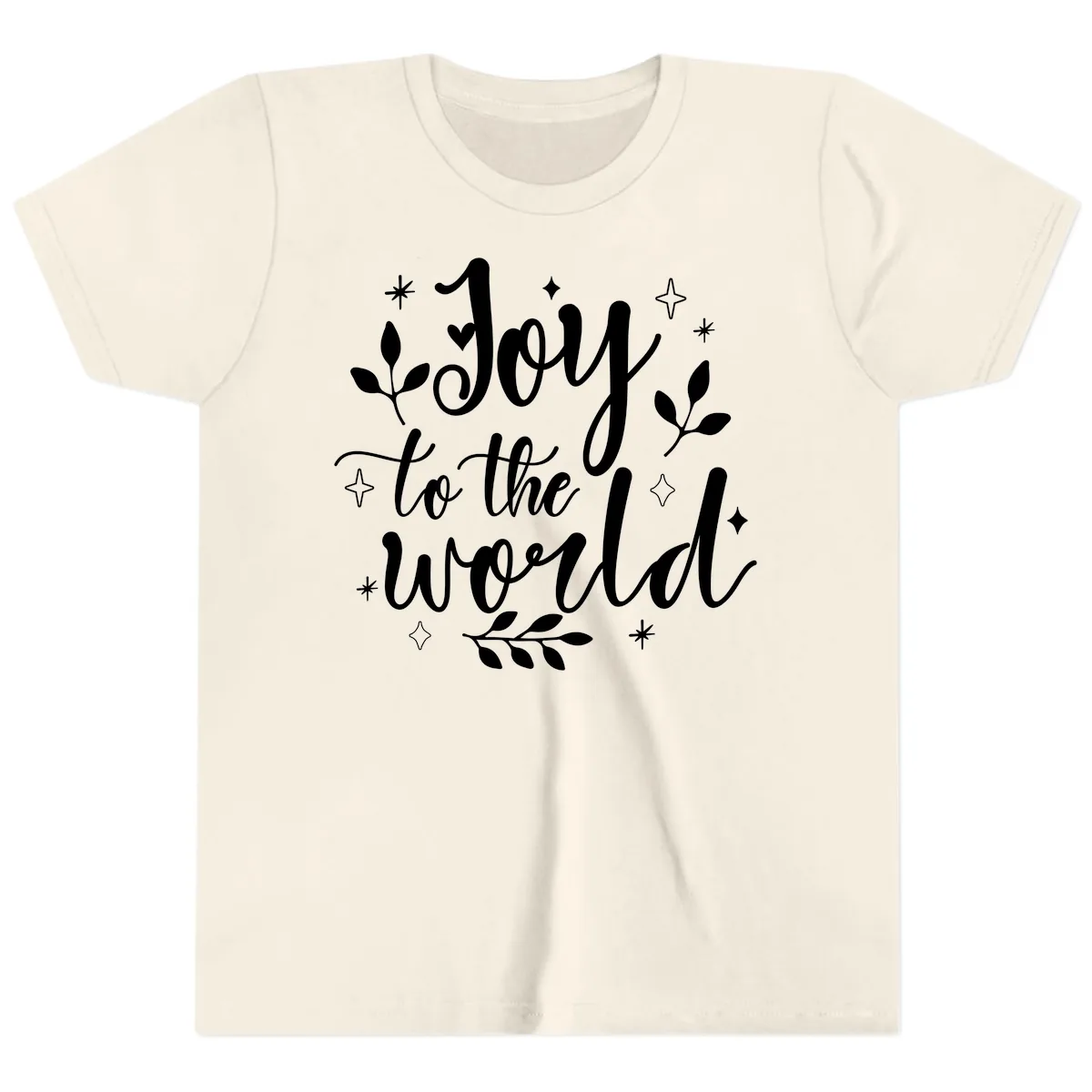 Joy To The World Christmas Lettering Youth T-Shirt in Natural