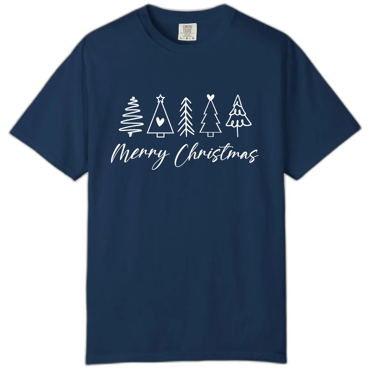 Christmas Trees and Script Text Comfort Color in Navy