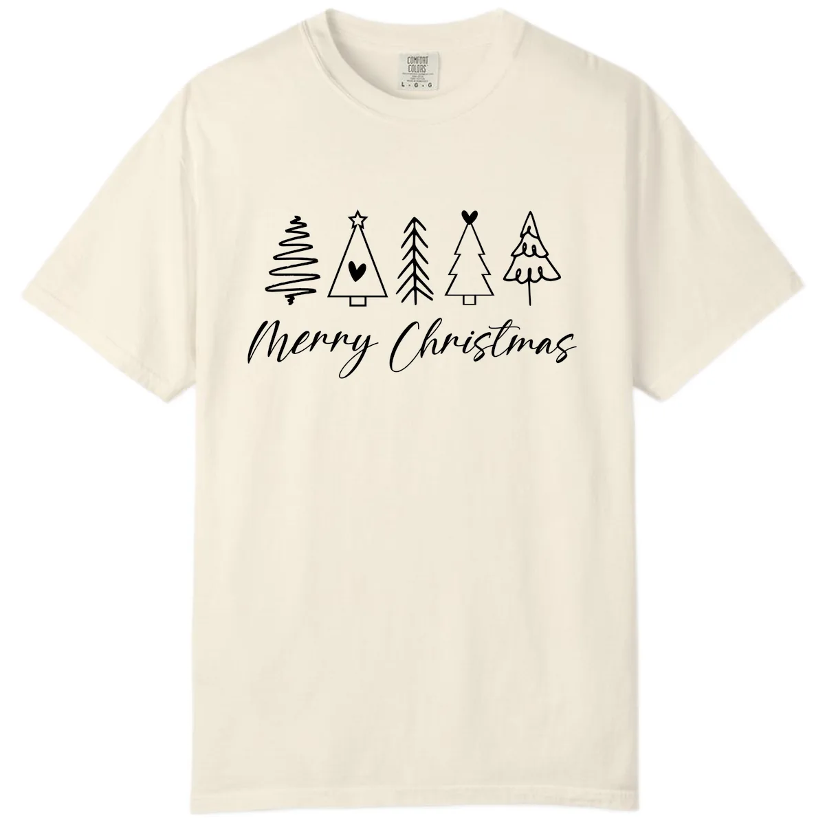Christmas Trees and Script Text Comfort Color in Ivory