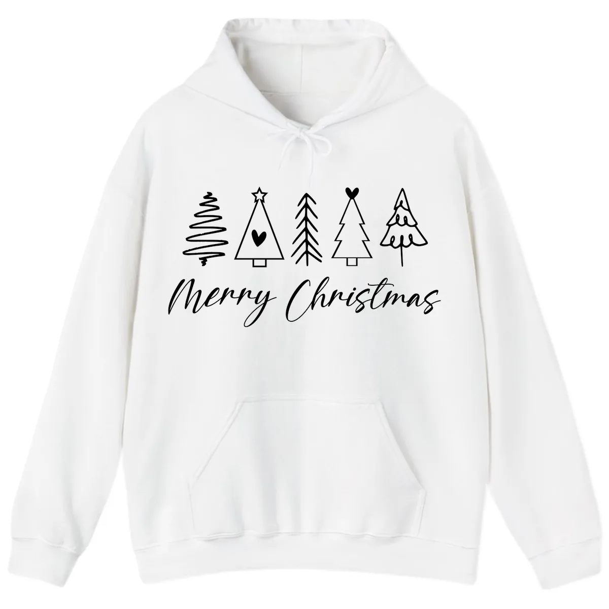 Christmas Trees and Script Text Hoodie in White