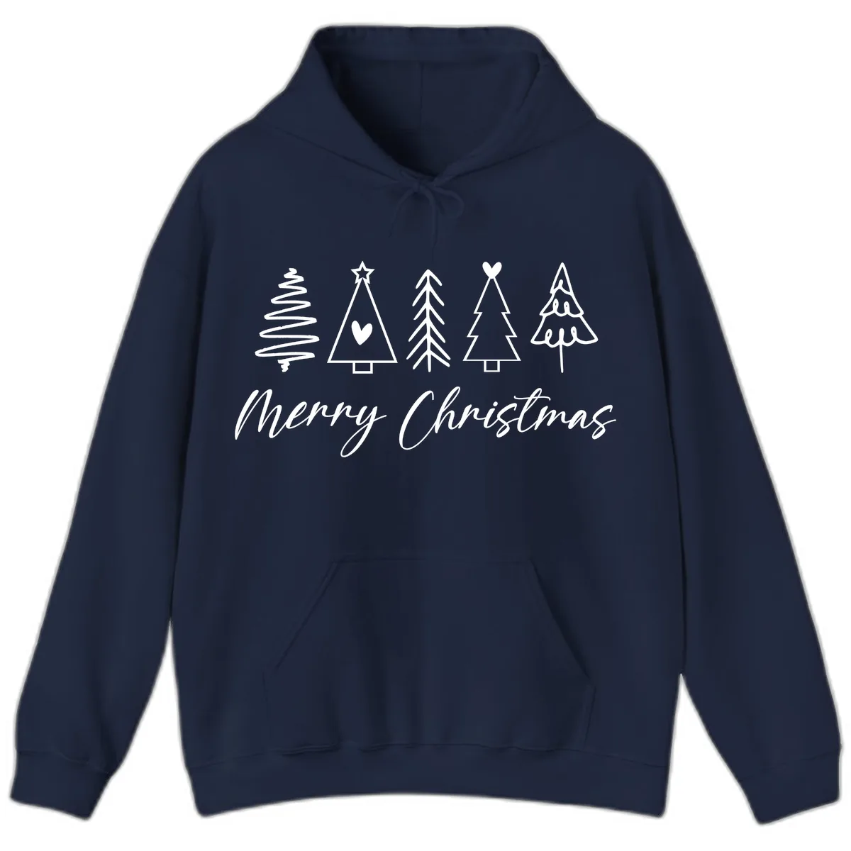 Christmas Trees and Script Text Hoodie in Navy