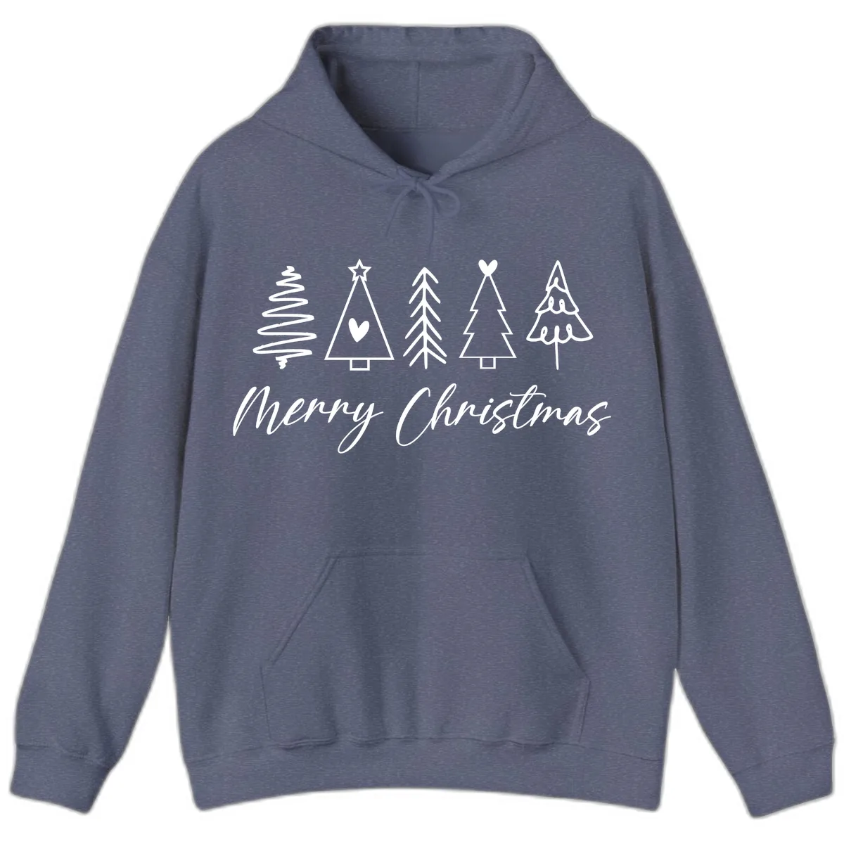 Christmas Trees and Script Text Hoodie in Heather Navy