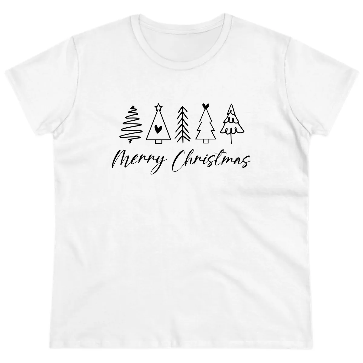 Christmas Trees and Script Text Ladies Tee in White