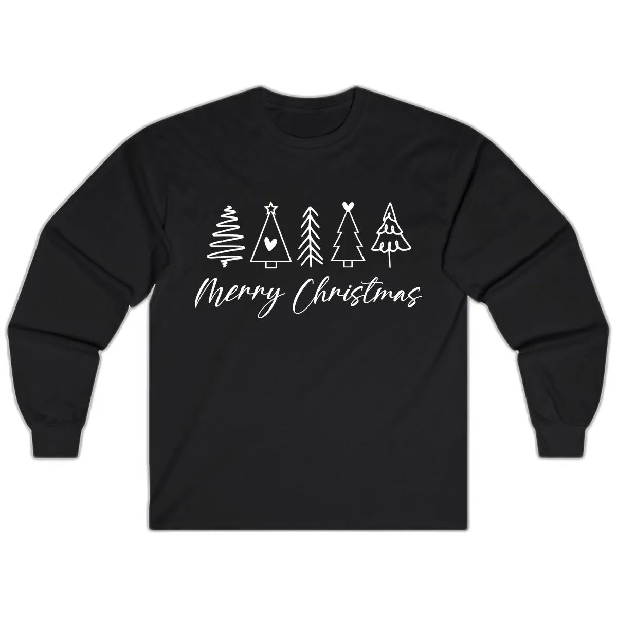 Christmas Trees and Script Text Long Sleeve in Black