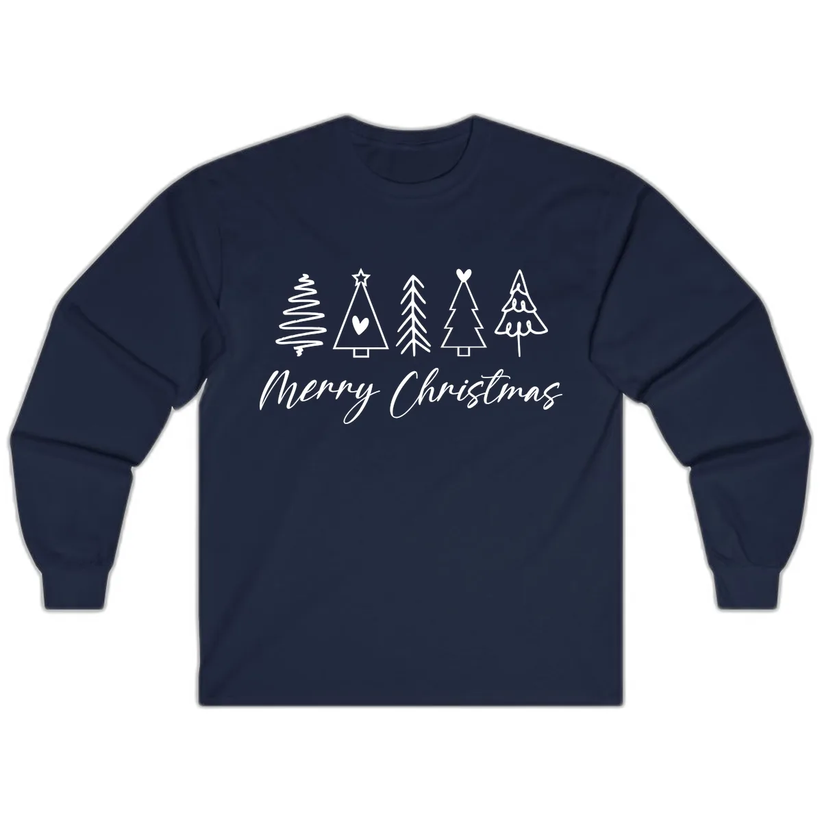 Christmas Trees and Script Text Long Sleeve in Navy