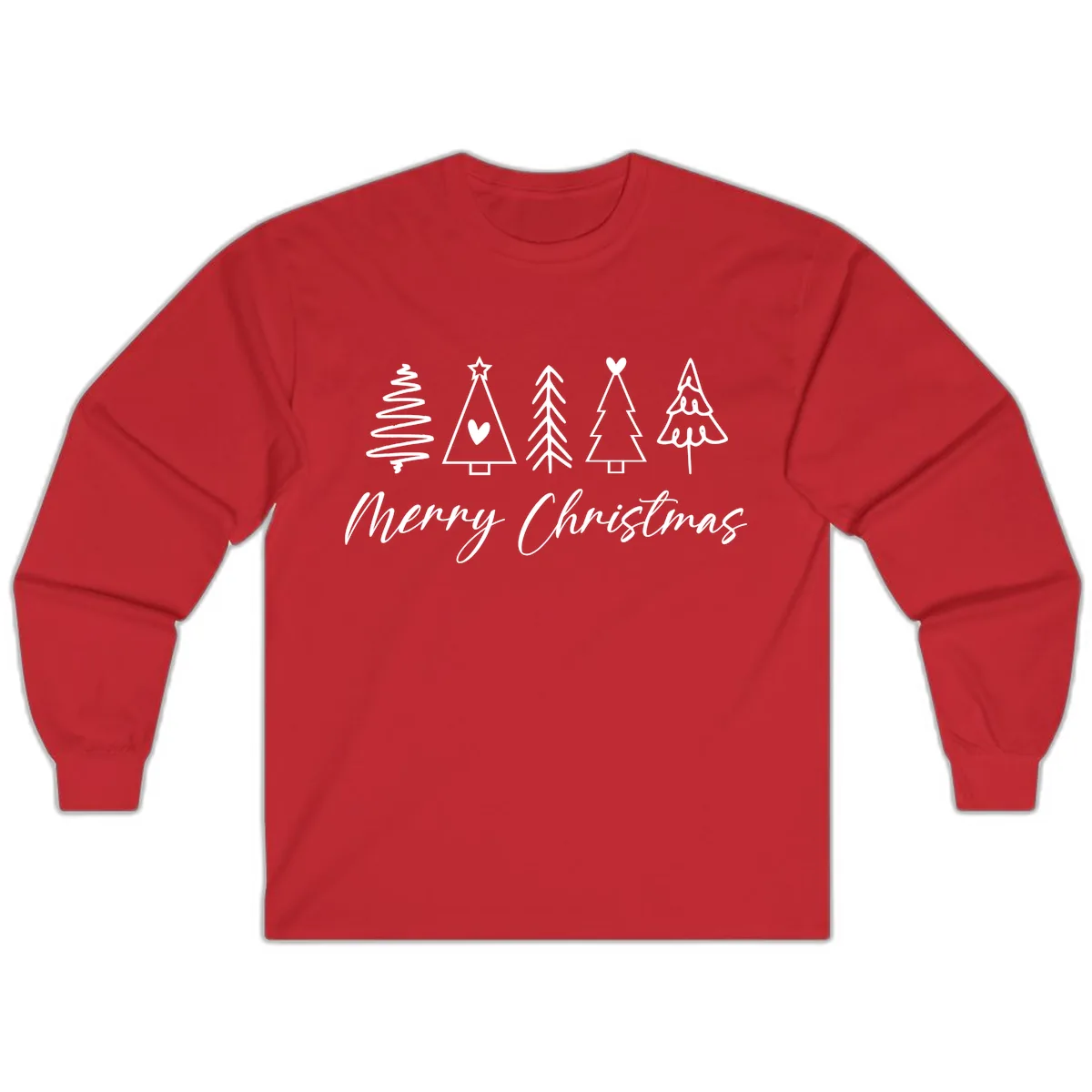 Christmas Trees and Script Text Long Sleeve in Red