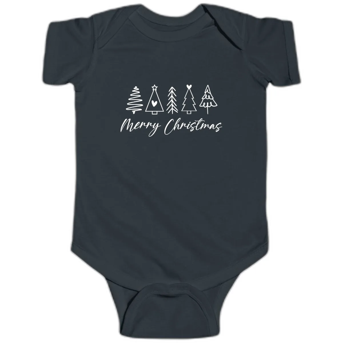 Christmas Trees and Script Text Baby Onesie in Black
