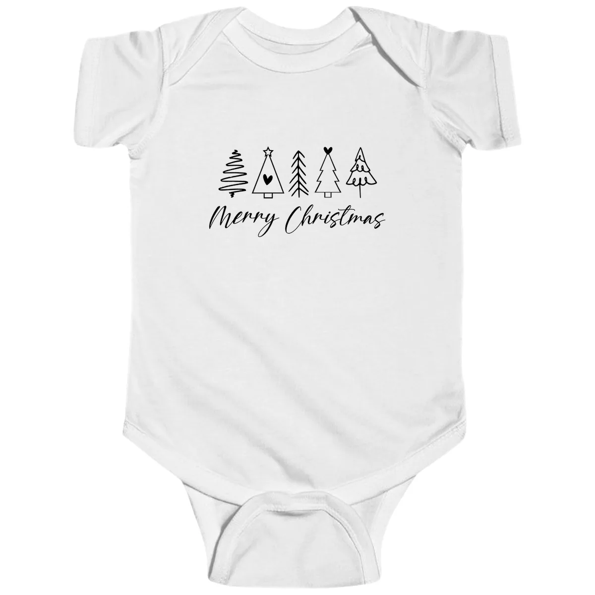 Christmas Trees and Script Text Baby Onesie in White