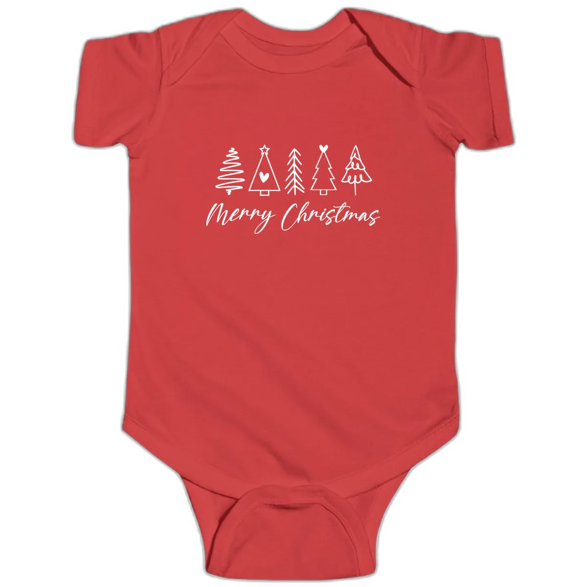 Christmas Trees and Script Text Baby Onesie in Red