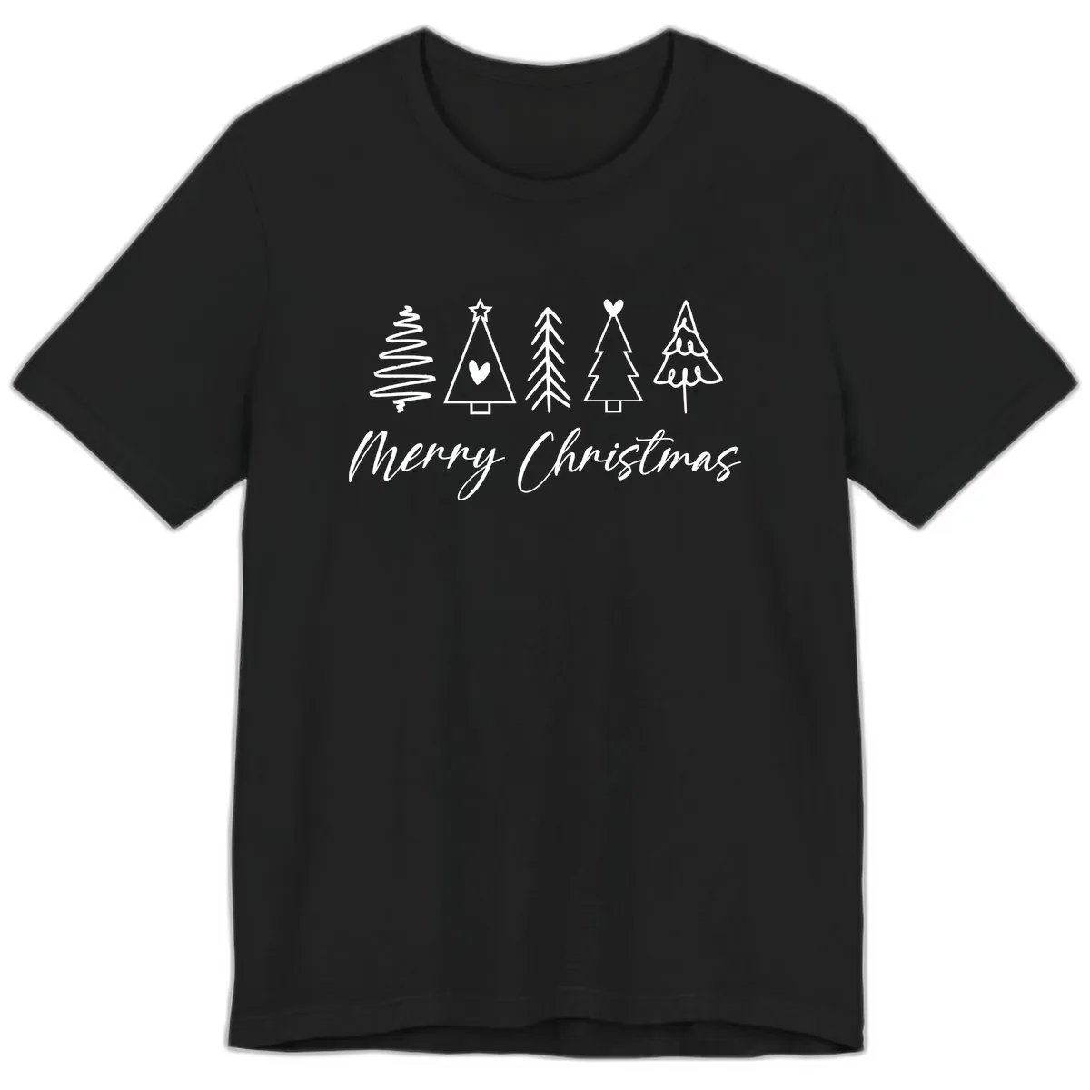 Christmas Trees and Script Text Premium T-Shirt in Black