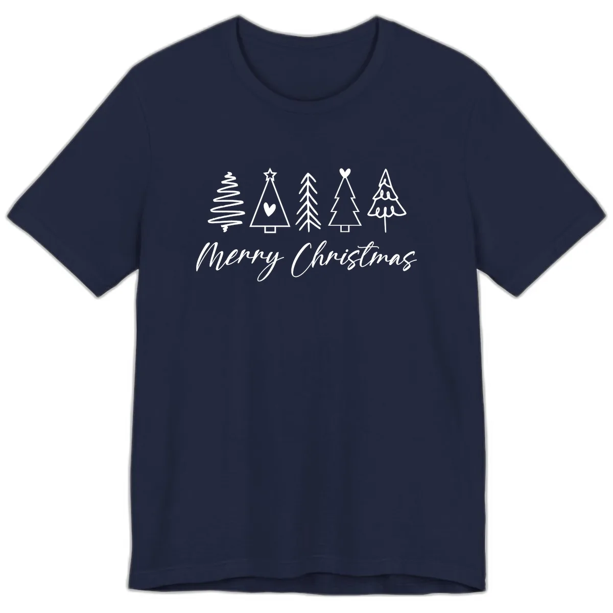 Christmas Trees and Script Text Premium T-Shirt in Navy