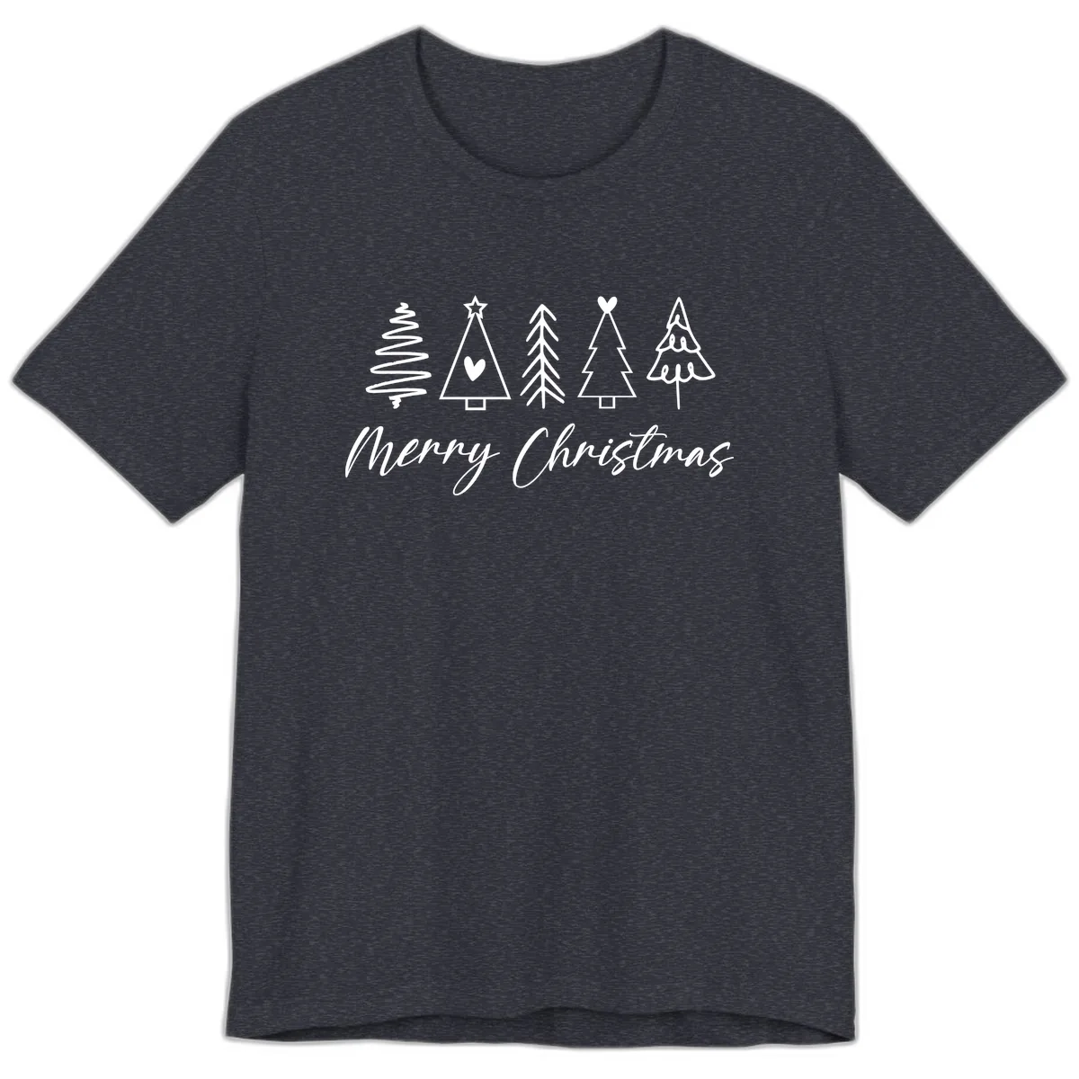 Christmas Trees and Script Text Premium T-Shirt in Heather Navy