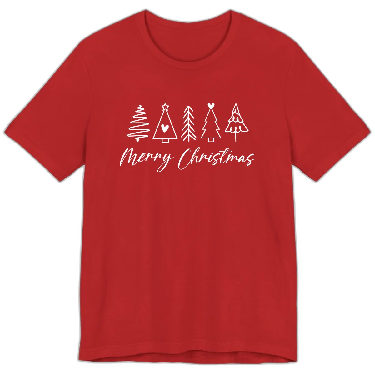Christmas Trees and Script Text Premium T-Shirt in Red