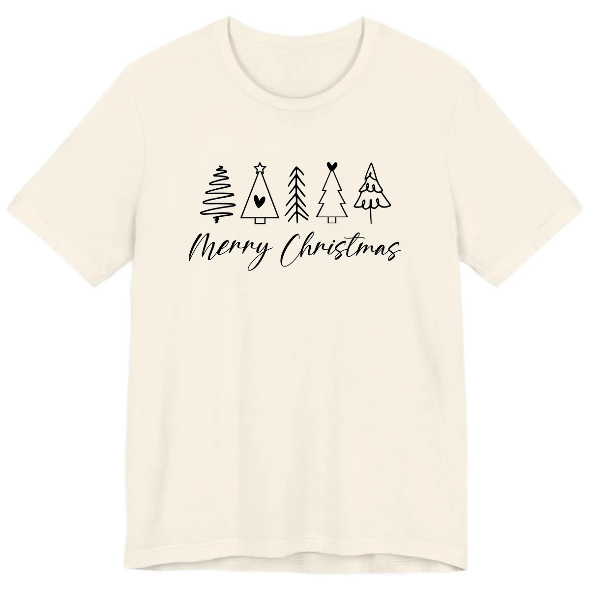 Christmas Trees and Script Text Premium T-Shirt in Natural
