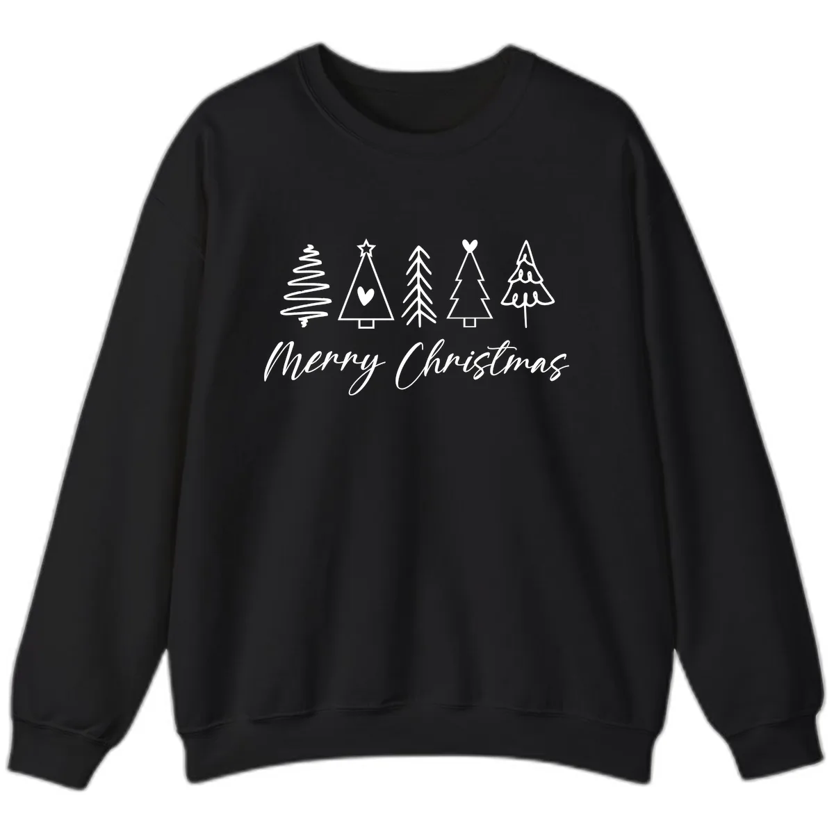 Christmas Trees and Script Text Sweatshirt in Black