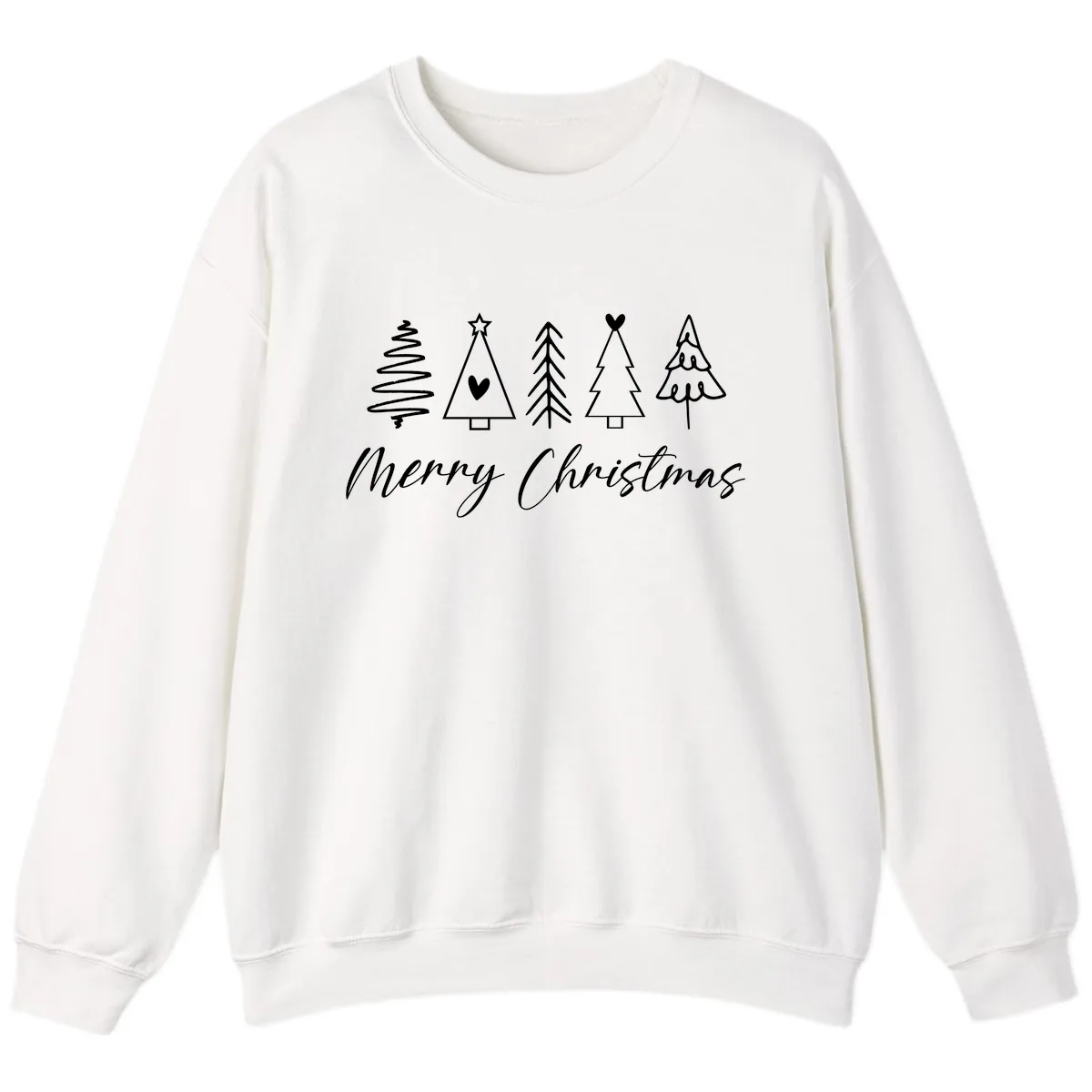 Christmas Trees and Script Text Sweatshirt in White