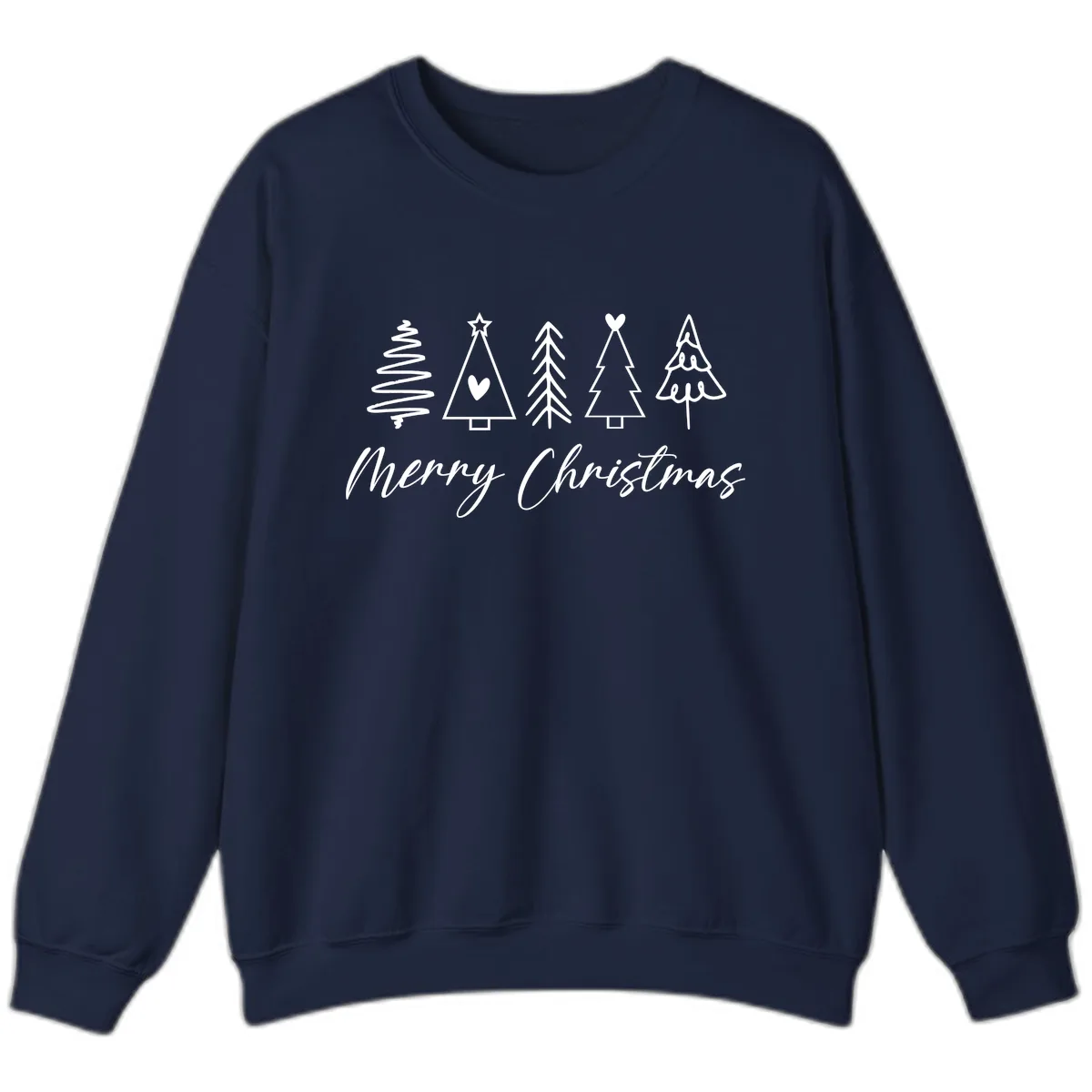 Christmas Trees and Script Text Sweatshirt in Navy