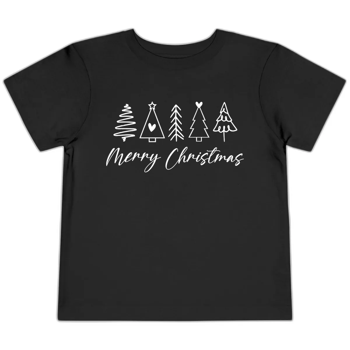 Christmas Trees and Script Text Toddler T-Shirt in Black