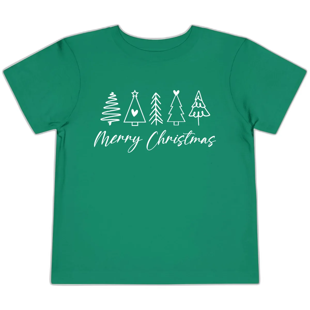 Christmas Trees and Script Text Toddler T-Shirt in Kelly