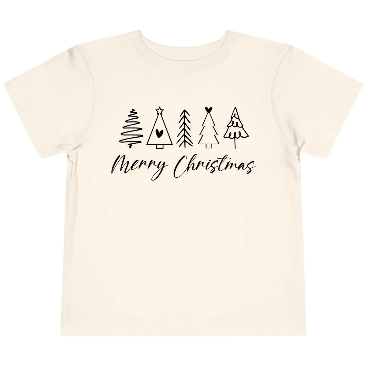 Christmas Trees and Script Text Toddler T-Shirt in Natural