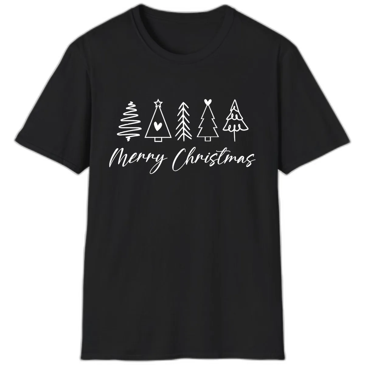 Christmas Trees and Script Text T-Shirt in Black