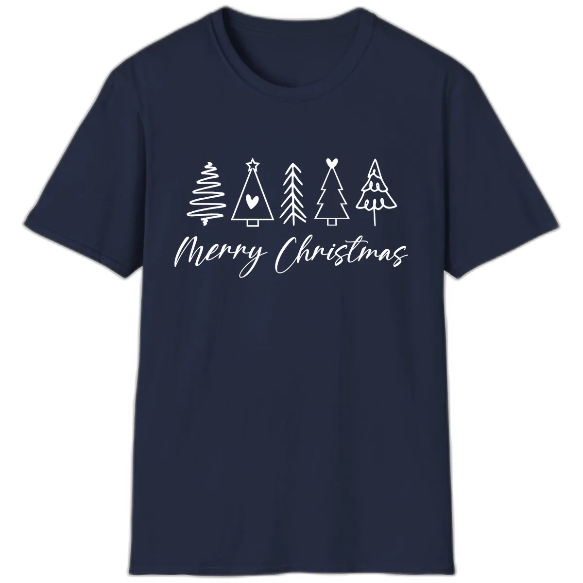 Christmas Trees and Script Text T-Shirt in Navy