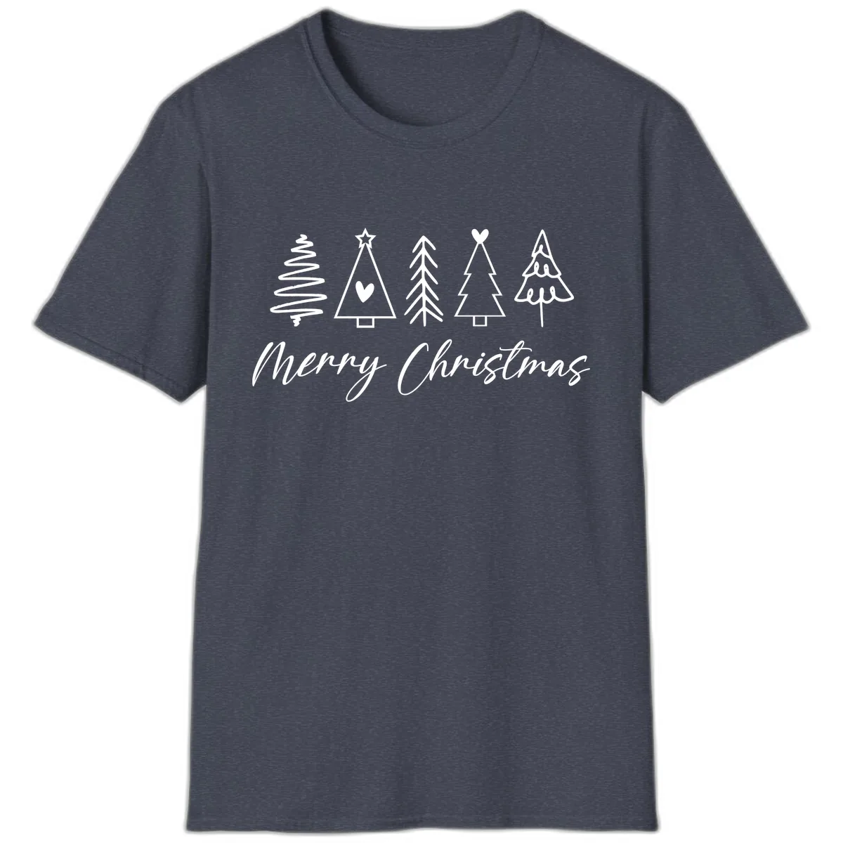 Christmas Trees and Script Text T-Shirt in Heather Navy