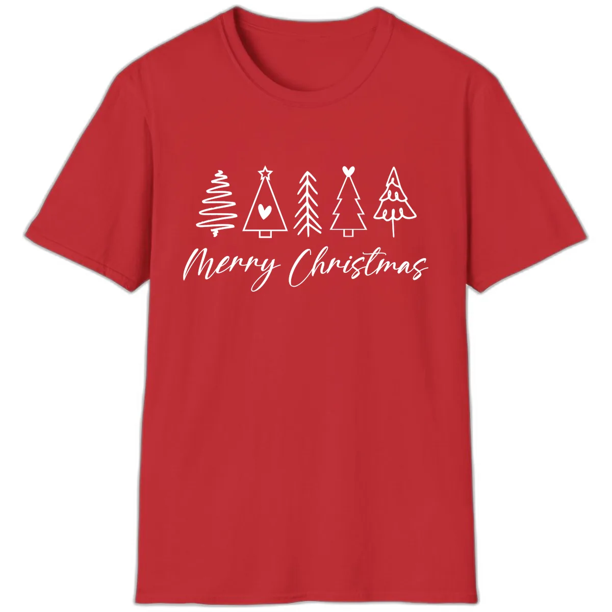 Christmas Trees and Script Text T-Shirt in Red