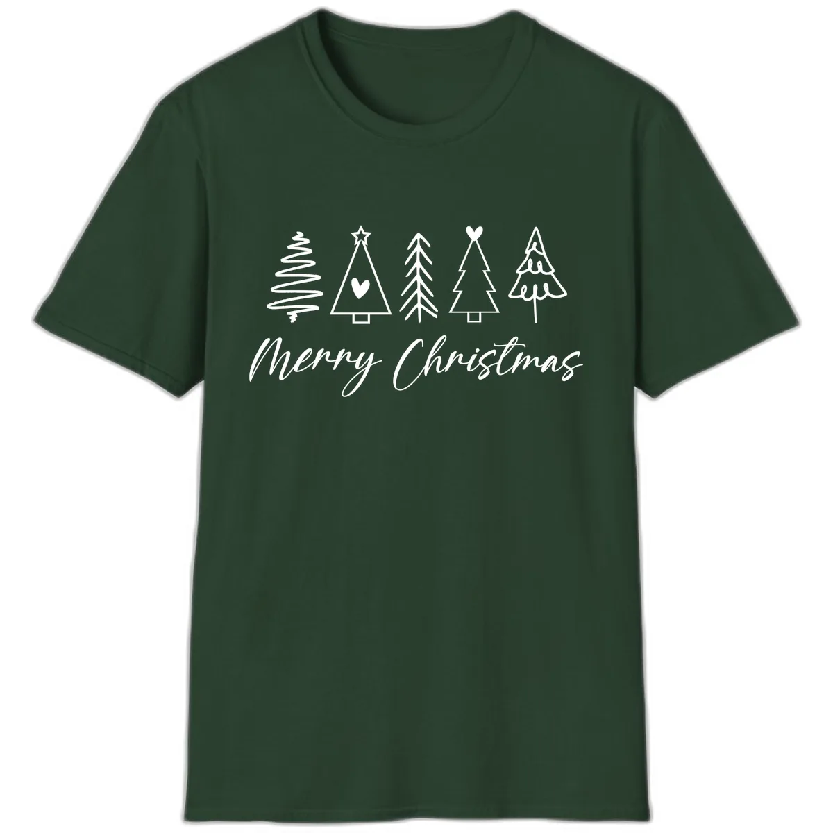 Christmas Trees and Script Text T-Shirt in Forest Green