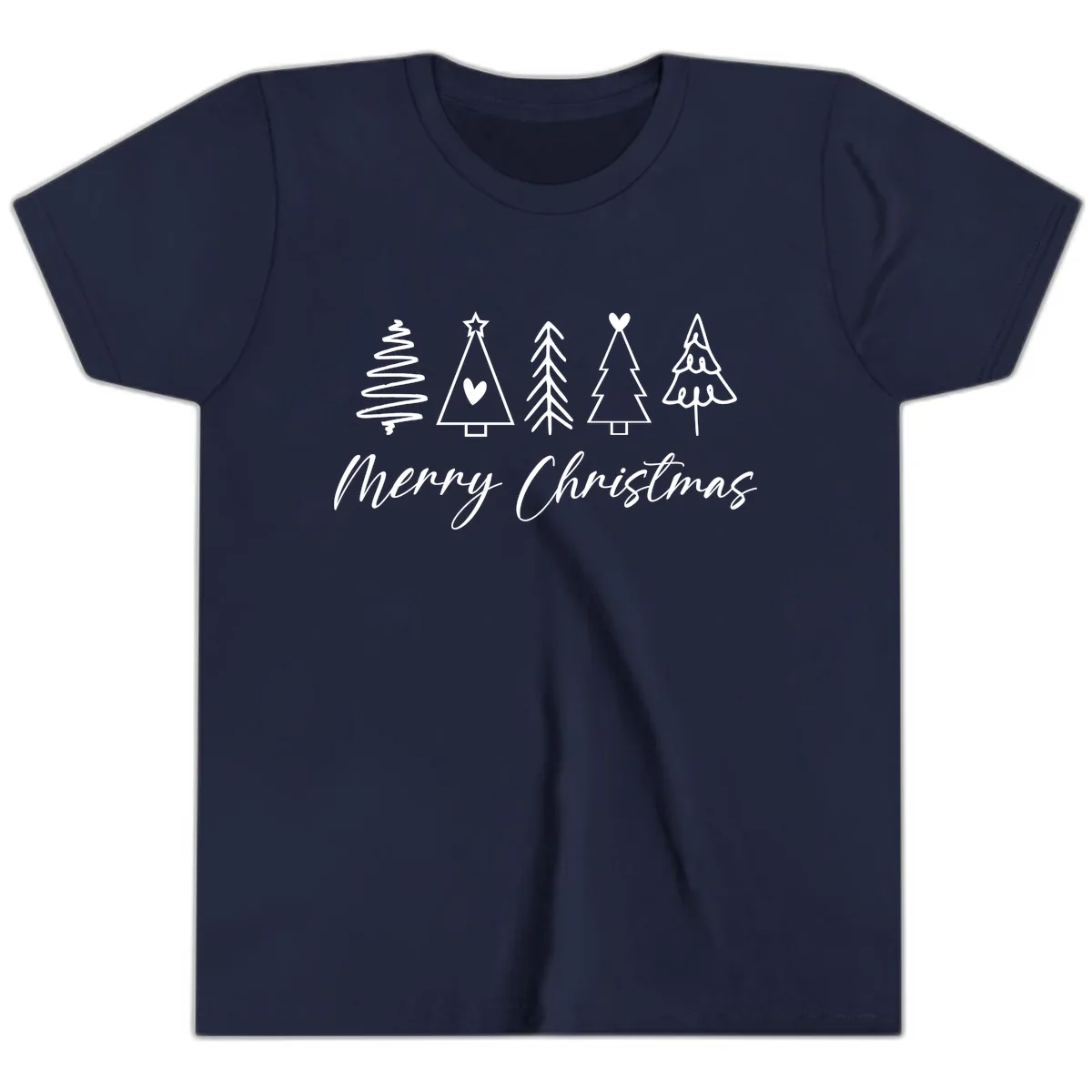 Christmas Trees and Script Text Youth T-Shirt in Navy