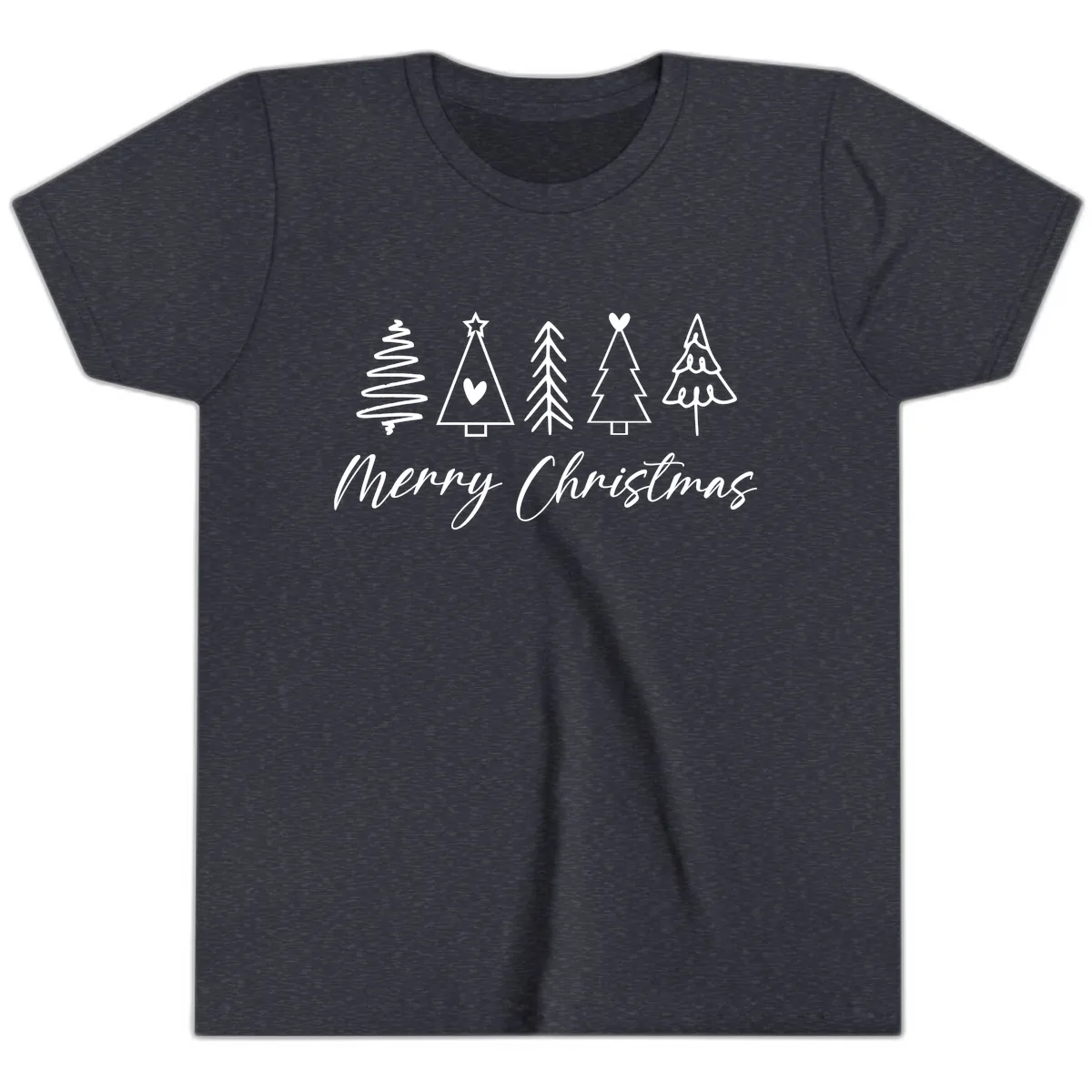 Christmas Trees and Script Text Youth T-Shirt in Heather Navy