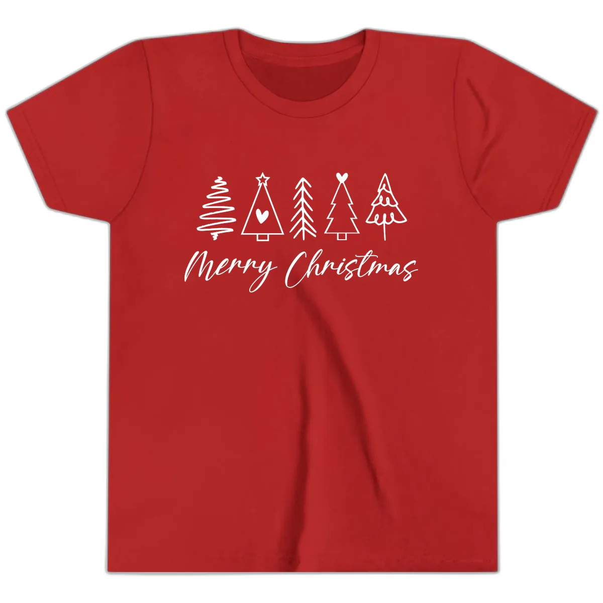 Christmas Trees and Script Text Youth T-Shirt in Red