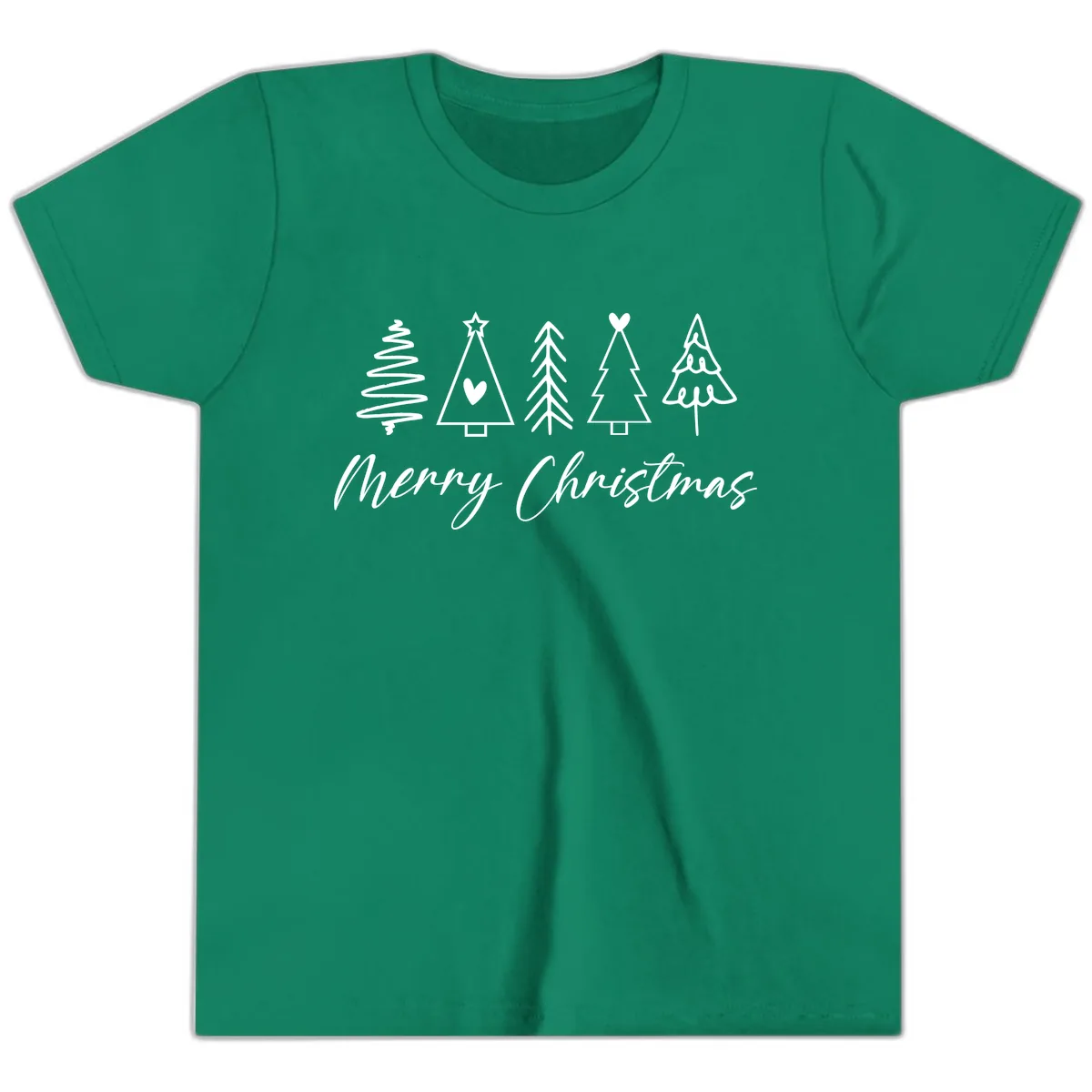 Christmas Trees and Script Text Youth T-Shirt in Kelly