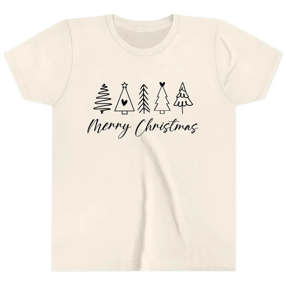 Christmas Trees and Script Text Youth T-Shirt in Natural