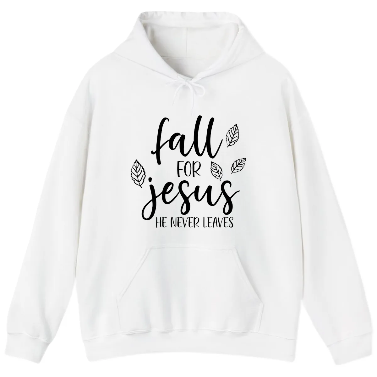 Fall For Jesus He Never Leaves Hoodie in White