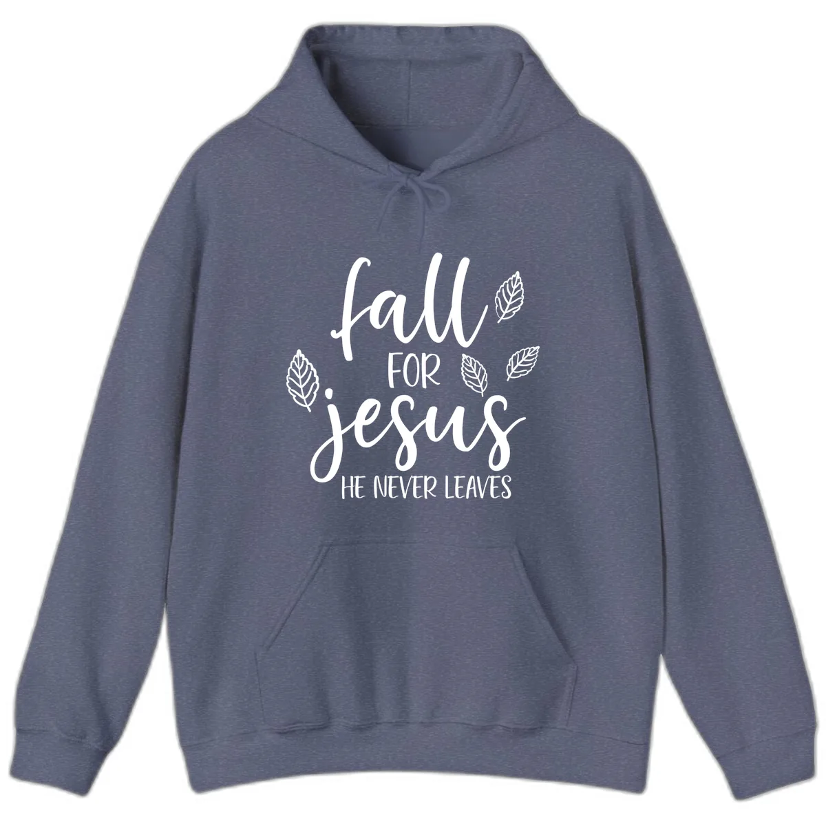 Fall For Jesus He Never Leaves Hoodie in Heather Navy