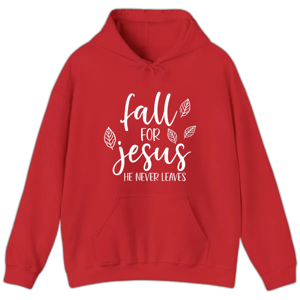 Fall For Jesus He Never Leaves Hoodie in Red