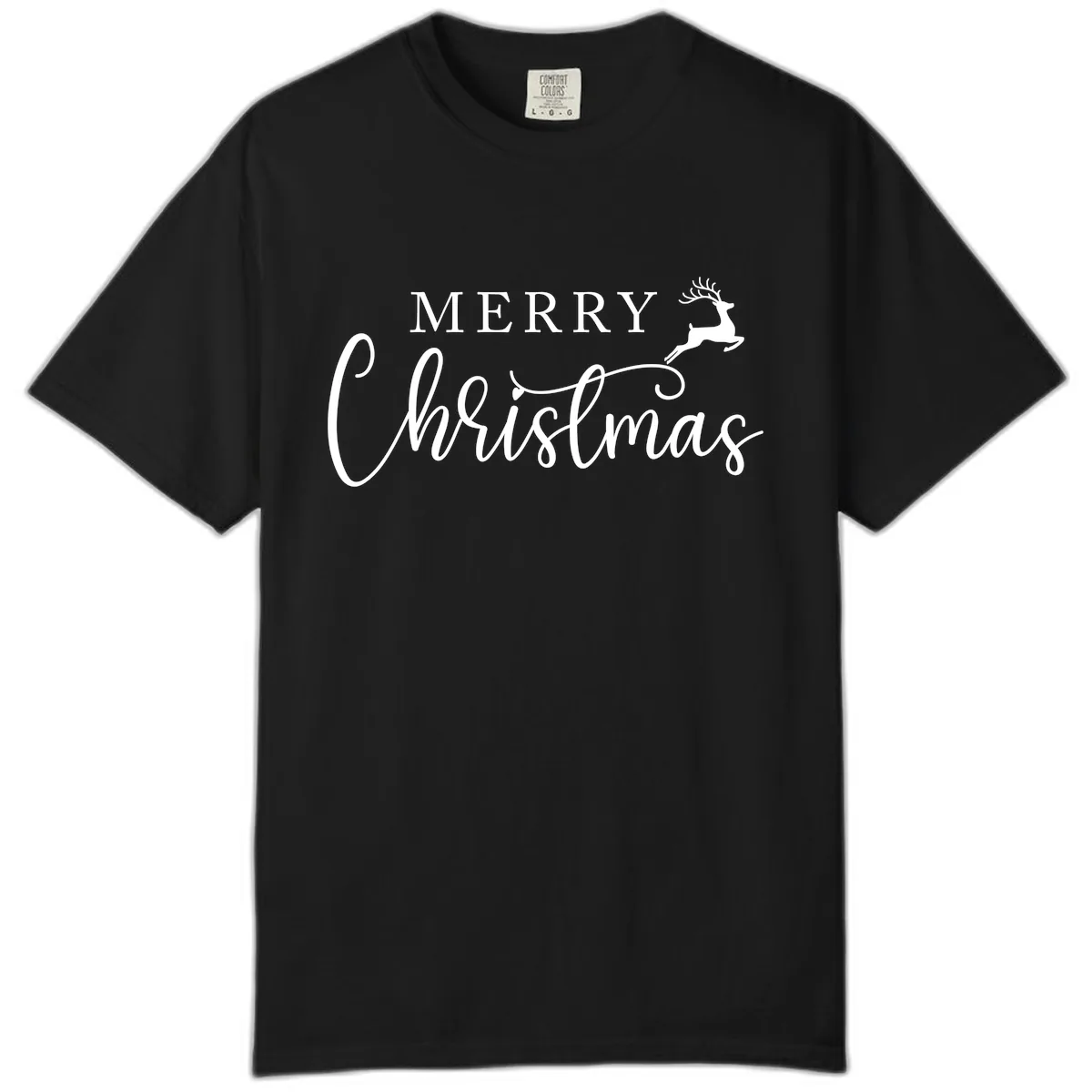 Merry Christmas Reindeer Script Design Comfort Color in Black