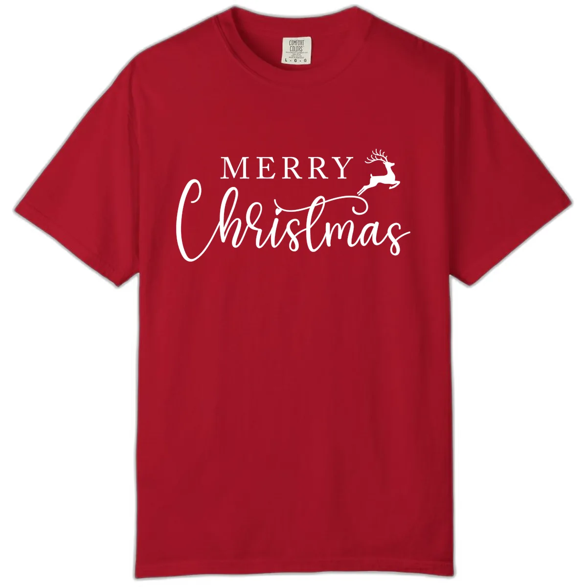 Merry Christmas Reindeer Script Design Comfort Color in Red