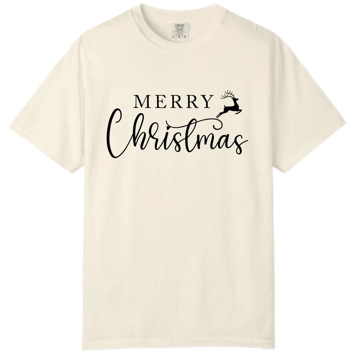 Merry Christmas Reindeer Script Design Comfort Color in Ivory