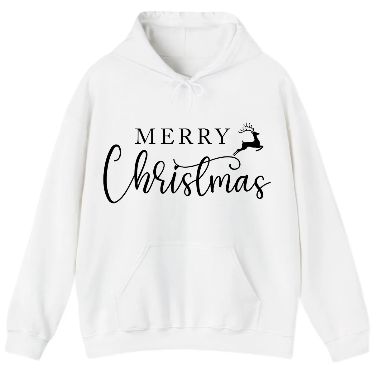 Merry Christmas Reindeer Script Design Hoodie in White