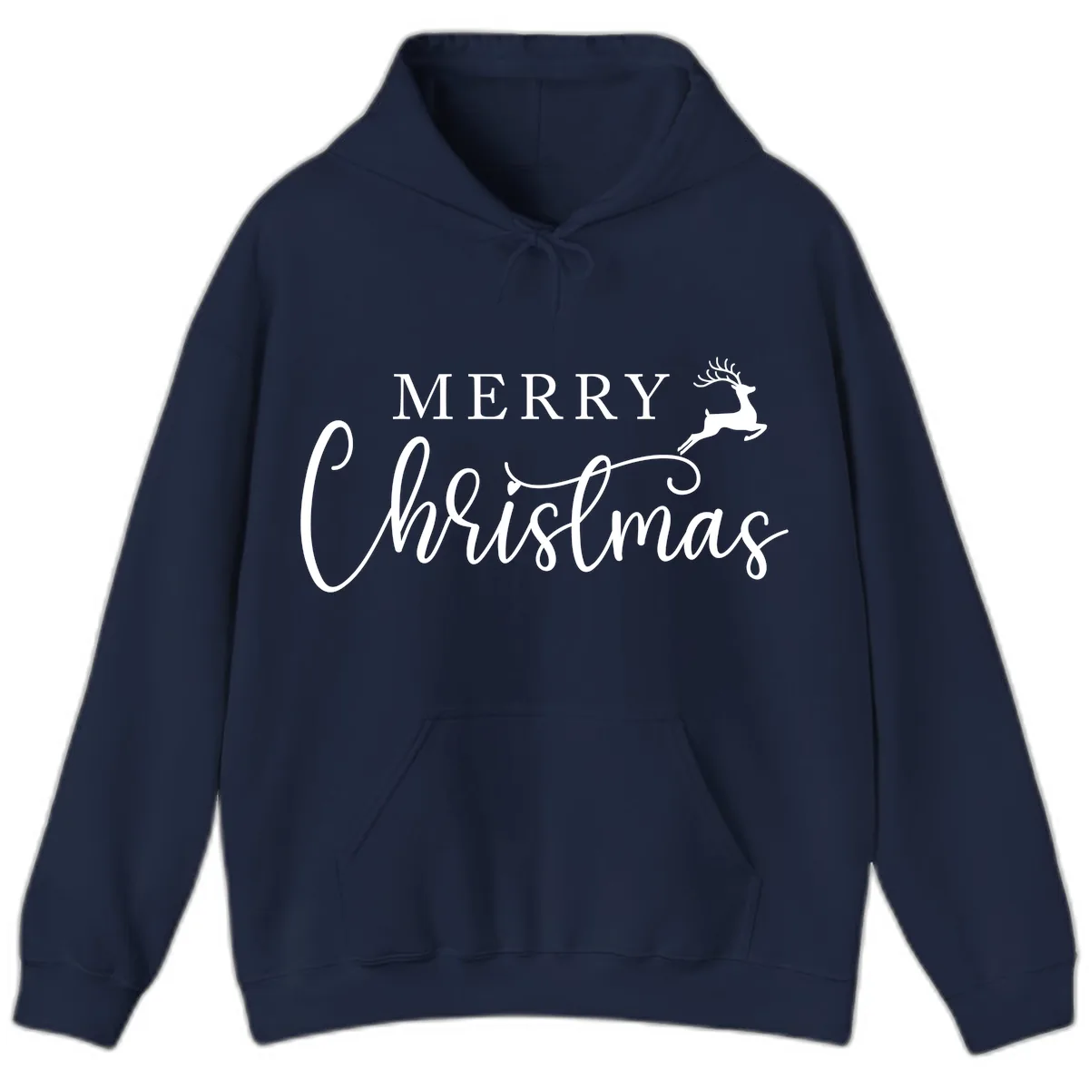 Merry Christmas Reindeer Script Design Hoodie in Navy