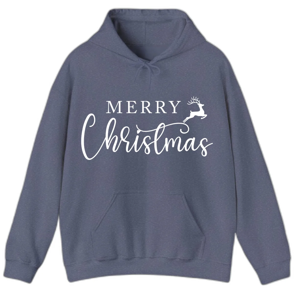 Merry Christmas Reindeer Script Design Hoodie in Heather Navy