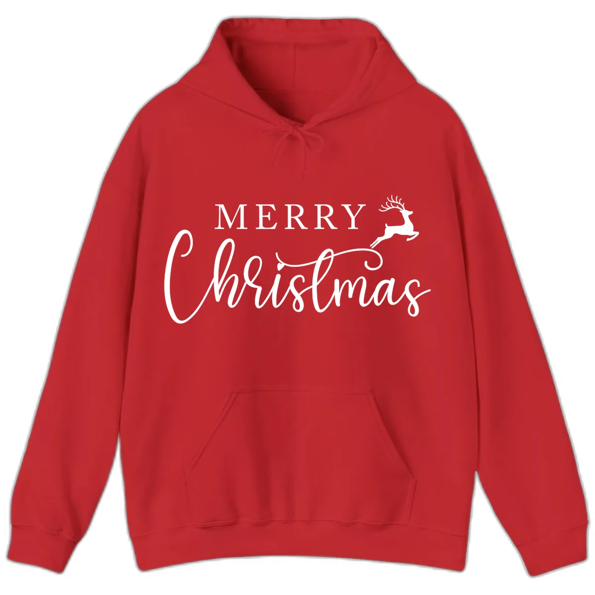 Merry Christmas Reindeer Script Design Hoodie in Red
