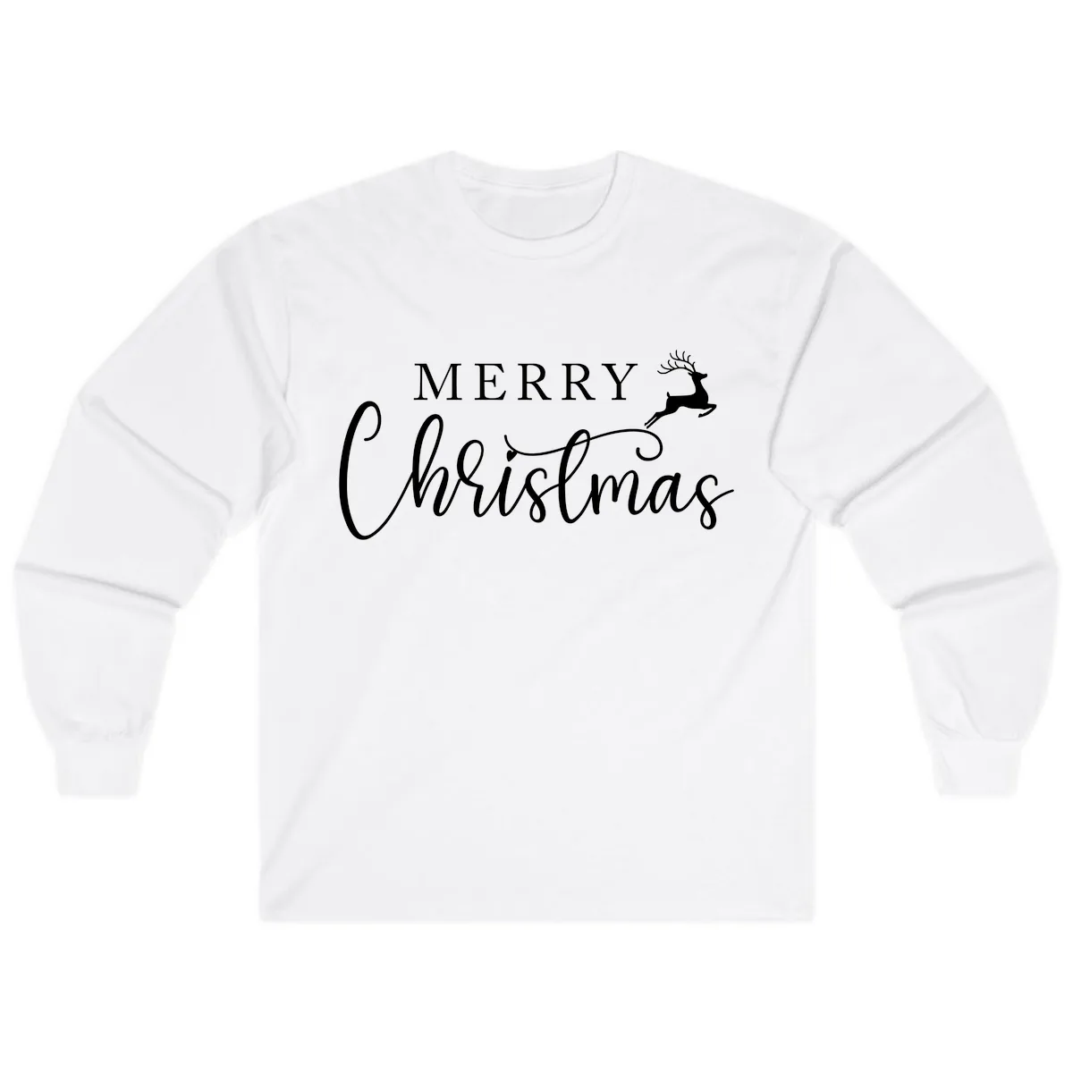 Merry Christmas Reindeer Script Design Long Sleeve in White