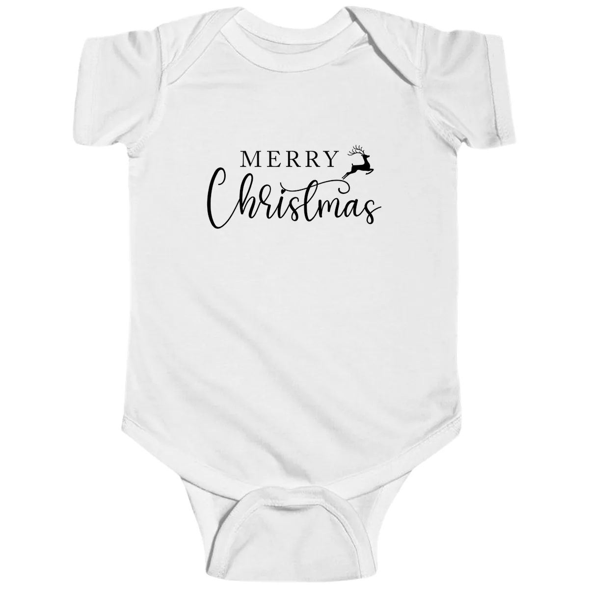 Merry Christmas Reindeer Script Design Baby Onesie in White
